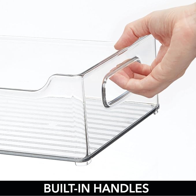 mDesign Wide Plastic Kitchen Storage Container Bins with Handles -Organization in Pantry, Cabinet, Refrigerator or Freezer Shelves - Food Organizer for Fruit, Yogurt, Squeeze Pouches - 2 Pack - Clear - Image 6