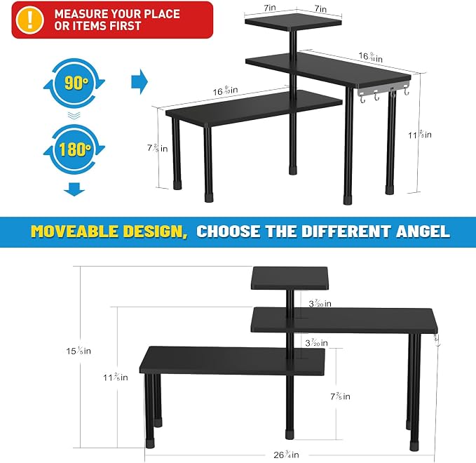 JayRex 3-Tier Bathroom Countertop Corner Shelf Organizer, Black | Space-saving corner design organizes spices, skincare and toiletries on kitchen and bathroom counters. - Image 2
