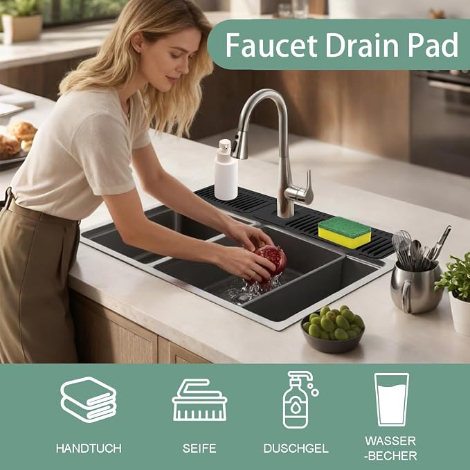 24 Inch Faucet Mat for Kitchen Sink Silicone Folding Faucet Mat for Bathroom Sink Splash Guard 7° Slope Water Draining Tray with Button Lock for Kitchen Bathroom Bar ect(Black) - Image 6