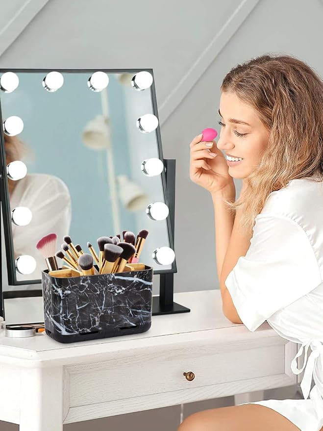 GFWARE Marble Toothbrush Holders with Drainage, Bathroom Organizer, Large | 5 Slots Toothbrush and Toothpaste Holder with Bamboo Divider, Kids Electric Toothbrush Holder for Bathroom, Marble-Look - Image 8