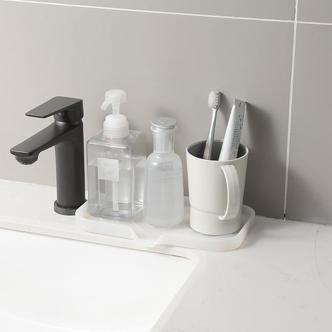 MicoYang Silicone Soap Dish with Drain Spout — Self-Draining Sink Organizer Tray for Bathroom & Kitchen, Sponges, Dispensers & Soap Holder, Non-Slip & Dishwasher Safe, Translucent (Medium, 9.6"×5.3") - Image 6