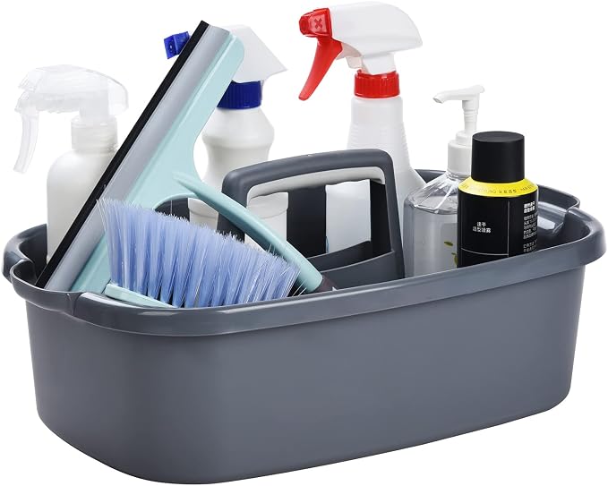 Large Cleaning Caddy with Handle, Tool Storage Basket Organizer, Sturdy Pail Bucket Organizer, Household Bucket for Cleaning Supplies - Gray by Haundry