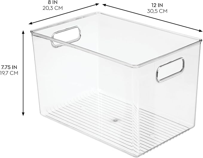 iDesign Linus BPA-Free Plastic Deep Kitchen Storage Bin, Clear | With Handles, 12" x 8" x 7.75" - Image 3