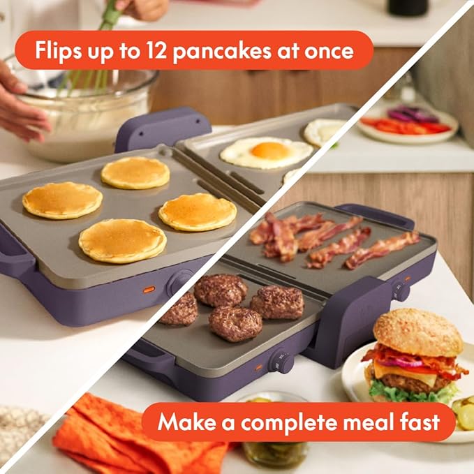 bella 10"x20" Fold and Store Griddle, Non-Toxic, Ceramic Coating, Plum - Image 5