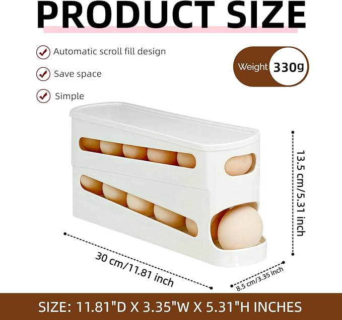Egg Holder for Fridge, Automatic Rolling Egg Organizer for Refrigerator, Stackable Egg dispenser for refrigerator, Egg Storage & Egg Rack with Lid, Egg tray for Kitchen & Pantry Storage, FIFO Design - Image 2