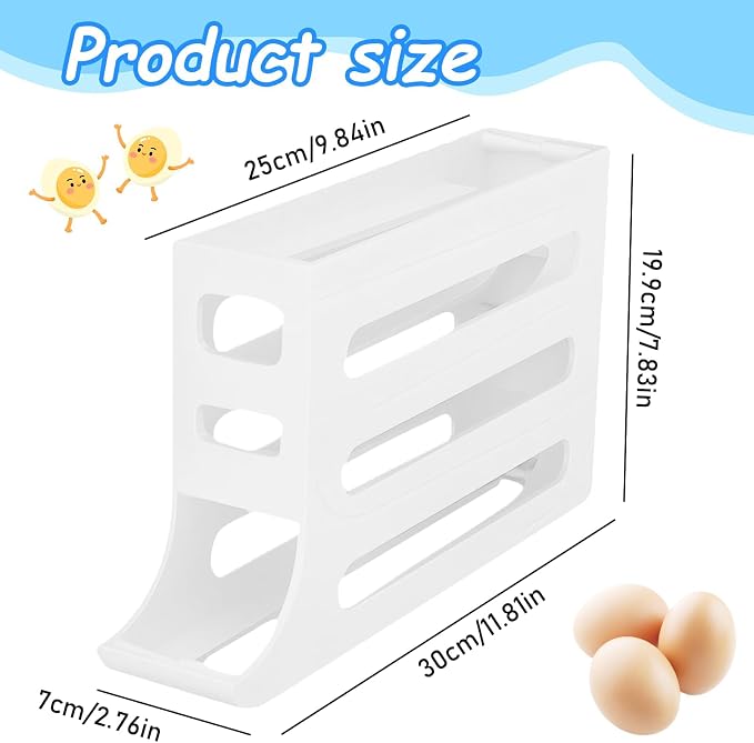 Egg Holder for Fridge, 4 Tiers Dispenser, 30 Egg Container Refrigerator, Large Capacity Organizer Automatic Fridge Rolling Egg Container for Pantry Countertop (White) - Image 2