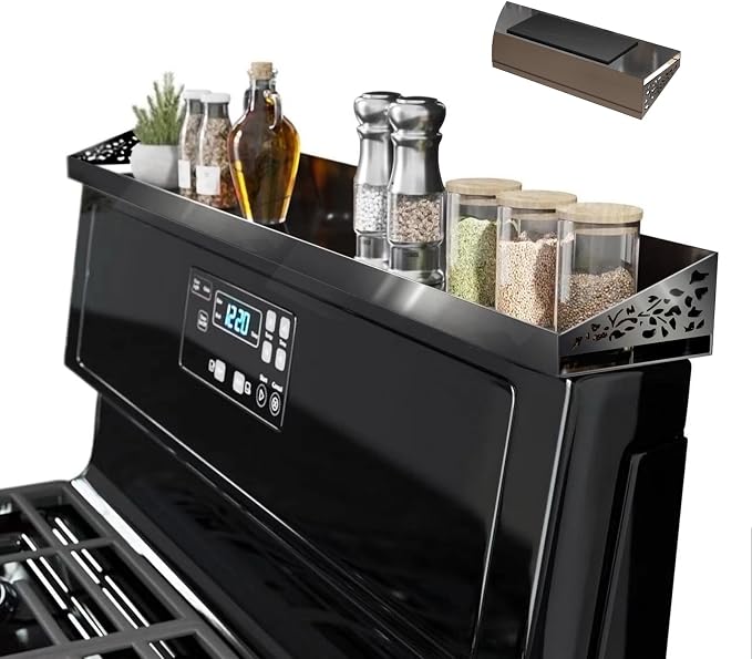 STUTOV 30" Magnetic Stove Top Shelf – Black Stainless Steel Spice Rack and Seasoning Organizer – Kitchen Shelf for Back of Stove – Over Stove Rack and Storage Organizer by STUTOV