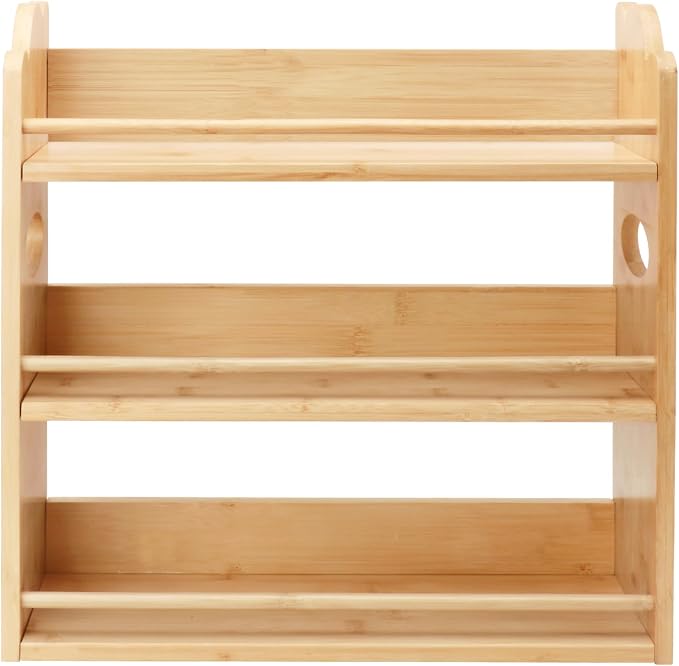 3-Tier Bamboo Spice Rack, Wall Mount & Countertop Spice Organizer | Seasoning Jars Rack Shelf Spice Organizer for Kitchen, Spice Storage Holder with handles, Front and Rear Protective Design - Image 7
