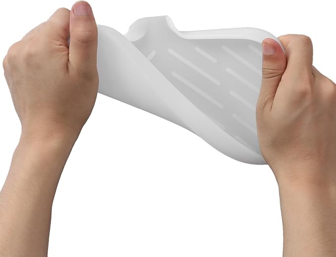MicoYang Silicone Soap Dish with Drain Spout — Self-Draining Sink Organizer Tray for Bathroom & Kitchen, Sponges, Dispensers & Soap Holder, Non-Slip & Dishwasher Safe, Translucent (Medium, 9.6"×5.3") - Image 9