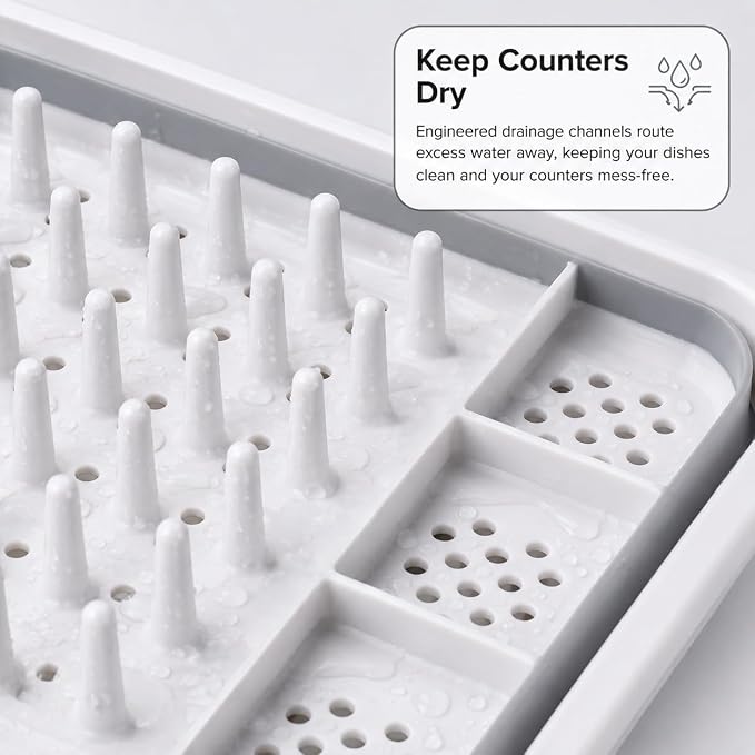 American Dream Collapsible Dish Drying Rack, BPA Free, Grey Foldable Kitchen Dish Drainer with Drain System, Space-Saving Organizer for Plates, Cups & Utensils - Image 6