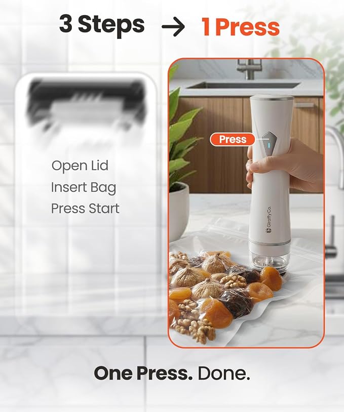 GIRAFFYCO Compact Food Vacuum Sealer Machine Only, Portable Rechargeable | Handheld Food Saver Compatible with S-XXL Reusable Bags, Transparent Water Tank Buffer, Meal Prep, Sous Vide & Freezer - Image 2