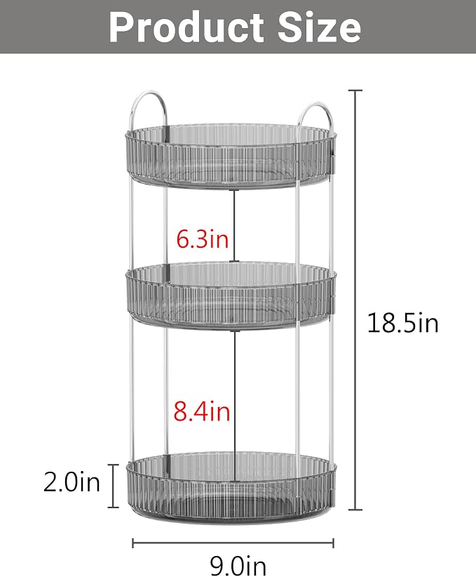 Asayuee 360 Rotating Makeup Organizer,3 Tier Large Capacity Make Up Organizers and Storage,Makeup Organizer for Bathroom,Cosmetic Perfume Stand Organizer(Grey-3 Tier) - Image 2