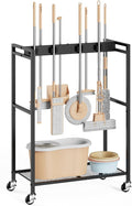BORISI Broom And Mop Holder, Movable Broom Closet Storage Cabinet, Cleaning Cart with Mop Hanger Gripper Rack, Janitorial Cart, Utility Carts, Laundry Room Organization Home Essentials by BORISI