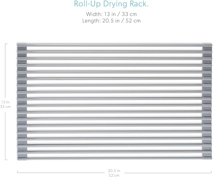 DI ORO Roll Up Dish Drying Rack - Over the Sink, 20.5 x 13 in | Rolls up to store flat when not in use; Heat-safe rods double as a trivet - Image 4
