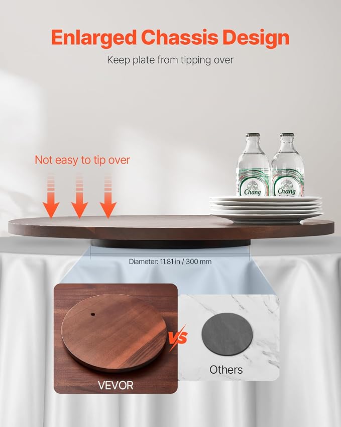 VEVOR 24 in Wood Lazy Susan Turntable, 360° Rotation Round Clear Tabletop Rotating Tray, Acacia Wood Dining Table Centerpiece, Smooth and Silent Spin, for Family Gatherings, Banquets and Weddings | For Family Gatherings, Banquets, Weddings, 360° Rotati... - Image 5