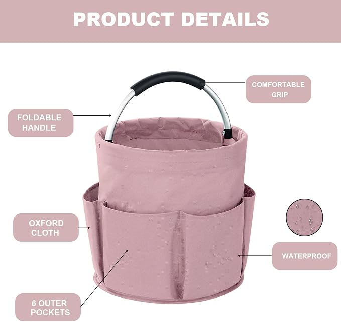 Cleaning Caddy with Handle, 17L Foldable Cleaning Supplies Organizer, Portable Storage Basket, Cleaning Supply Caddy, Multifunctional Cleaning Bucket Bag for Garden, Home, Kitchen (Pink) - Image 5
