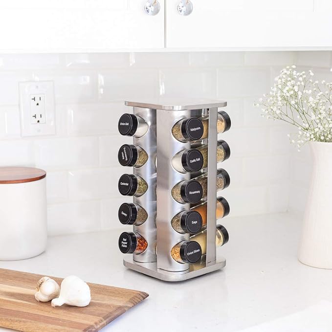 20 Jar Rotating Spice Rack with Spices Included & 5-Year Free Spice Refill Program – Stainless Steel Countertop Spice Rack with 3 oz Glass Jars | 5-Year Free Spice Refill Program, Stainless Steel Countertop, 3 oz Glass Jars - Image 7