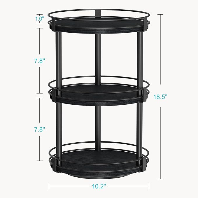 Snughome Lazy Susan Organizer, 3 Tier Rotating Spice Rack for Countertop, Turntable Lazy Susan Kitchen Countertop Organizer, 10.2" x 10.2" x 18.5", Black - Image 3