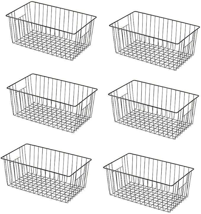16" L x 12" W Wider Freezer Storage Organizer Baskets Container, Deep Metal Wire Chest Upright Refrigerator Divider Bins with Built-in Handles for Cabinet, Pantry, Kitchen, Black by Y.Z.Bros