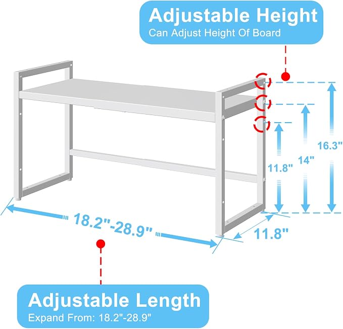 2 Pack Expandable Kitchen Storage Shelves,110LBS Heavy Duty Metal Shelving Unit and Storage for Pot Pans,Adjustable Stackble Small Storage Shelf Organizer for Kitchen Under Cabinet Pantry Garage,White - Image 2