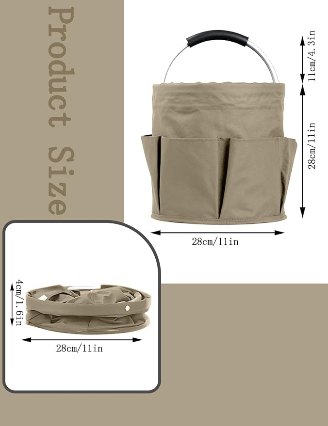 Cleaning Caddy with Handle, for Cleaning Supplies Organizer Bucket | Foldable Storage Tote with 6 Pockets,17L Large Capacity Basket for Household Organizer,Laundry Room,Bathroom & Home - Image 2