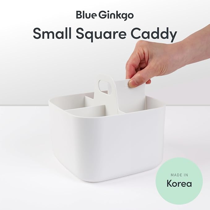 BLUE GINKGO Stackable Organizer Caddy, Square, White, Made in Korea | Portable. Adjustable. Home, Office & School Storage. - Image 2