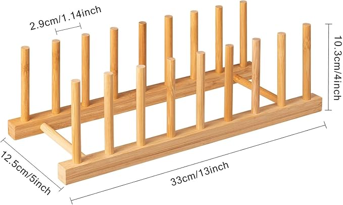 HBlife 4pcs Bamboo Dish Plate Bowl Cup Book Pot Lid Cutting Board Drying Rack Stand Drainer Storage Holder Organizer Kitchen Cabinet (Keep Dry) - Image 2