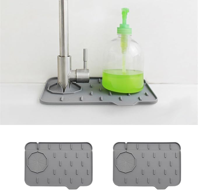 2-Pack Bytelive Silicone Sink Mat, Mini Sink Splash Guard and Soap Sponge Holder for Kitchen Countertop Protect with Self Draining Design (8.3" x 5.7", 2-Pack Gray) by BYTELIVE