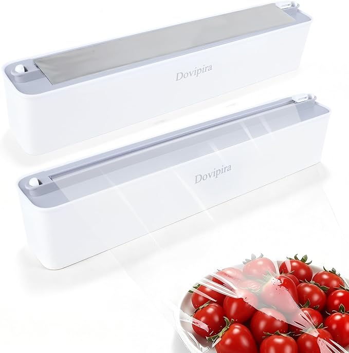 2 Pack Magnetic Plastic Wrap and Foil Dispenser with Cutter | Magnetic & Adhesive Mounting, Fits for Max 12.8In x 328Ft of Plastic Wrap, 12.8In x 164Ft of Foil & Parchment Paper by Dovipira