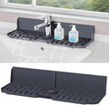 Sink Splash Guard Behind Faucet, Silicone Sink Faucet Drying Mat & Dish Soap Sponge Holder, 17" x 5.5" Silicone Kitchen Sink Auto Drain Organizer (Grey) by Unknown