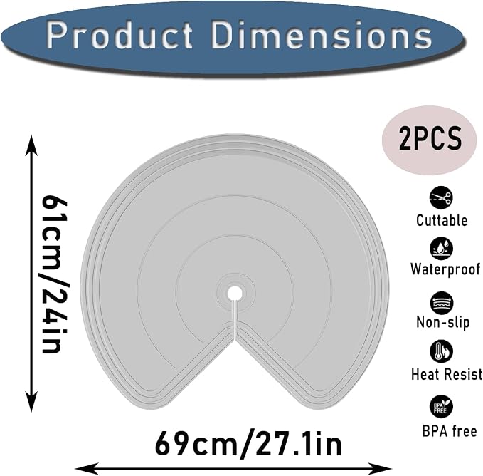 2 Pack Silicone Lazy Susan Shelf Liner, Non-Slip Heat Resistant Shelf Liner for Lazy Susan Turntable, Kitchen Corner Base Cabinet, Refrigerator and Drawer - Easy to Clean, Waterproof, Reusable Pad - Image 2