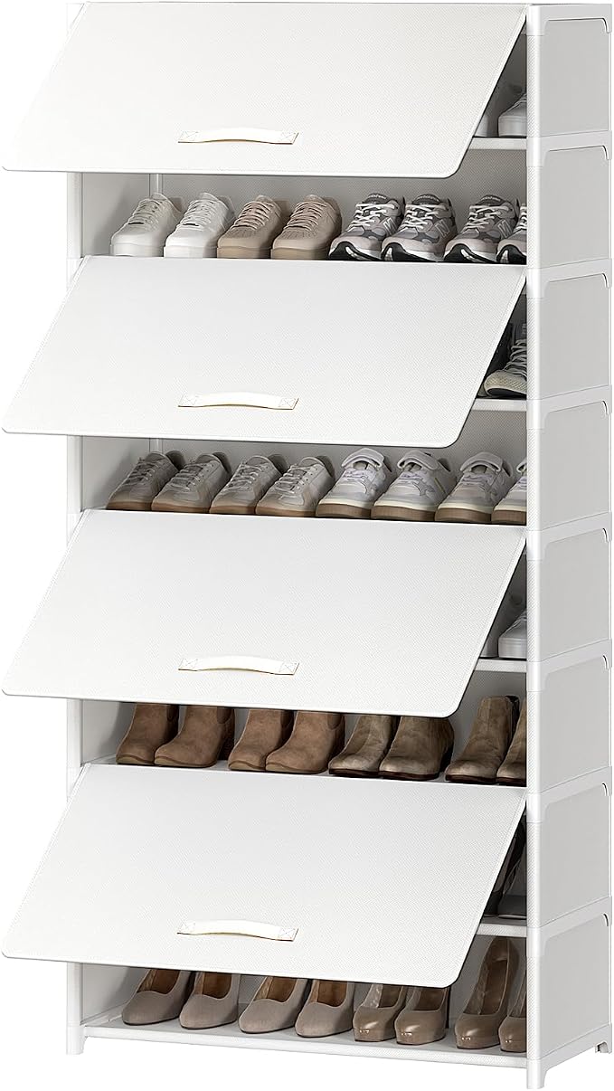 9 Tier Shoe Cabinet with Door, 36-Pair Storage, White | Max Capacity for Large Families, Door Prevents Dust & Pet Damage, Holds All Shoe Types, Easy Connector Assembly by UNITSTAGE