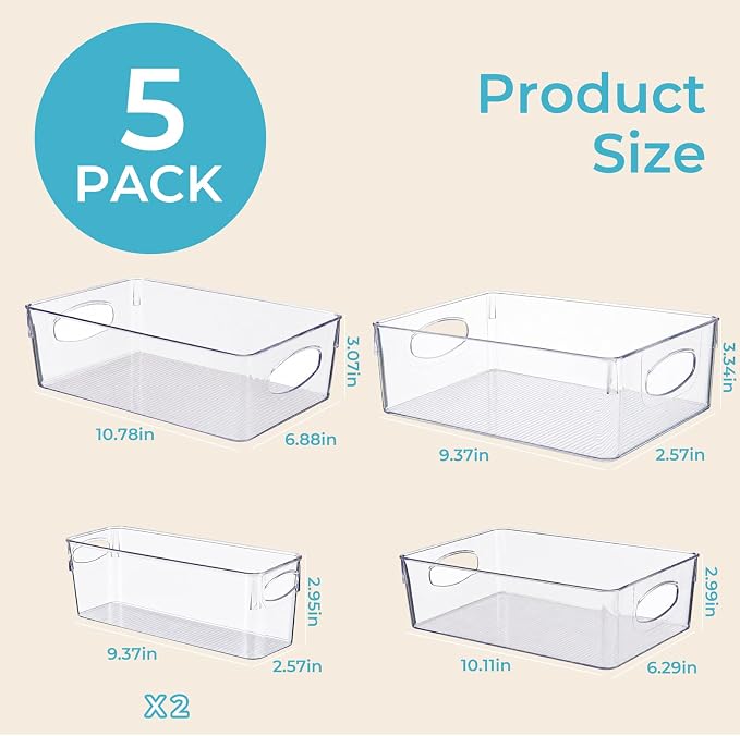 UFORU 5 Pack Clear Plastic Pantry Organizers and Storage with Handles | Non-slip Bottom Stability, Space-Saving Stackable Design, Clear Visibility, Thickened Plastic, Multi-Scene Storage Solutions - Image 9