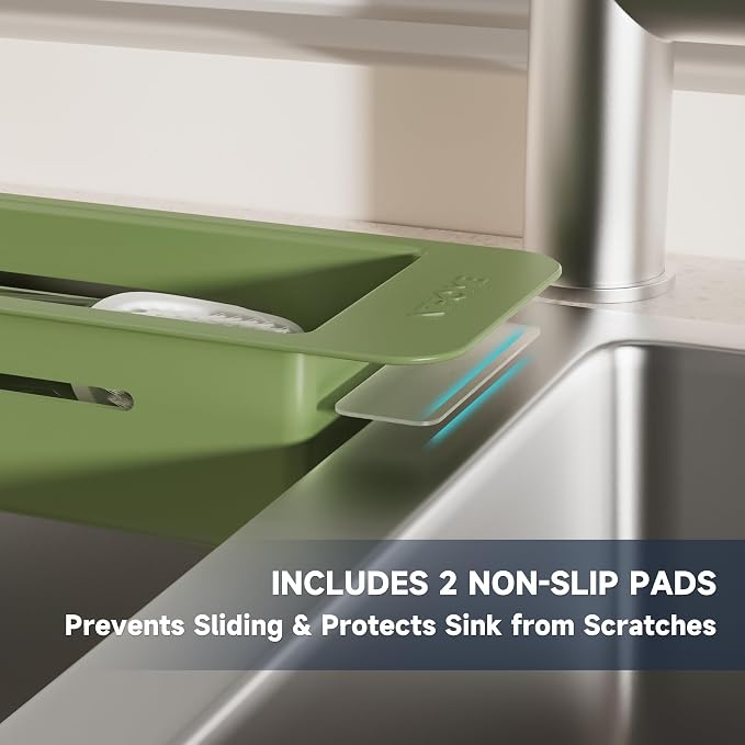 NiHome Extendable Sink Caddy, Small Telescopic Kitchen Brush Holder | Adjustable Sink Organizer for Brush/Sponge with Fast Drainage, Durable ABS, Non-Slip Pads, Expandable Brushes Holder (Green) - Image 6