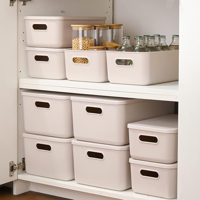 4 Piece Plastic Storage Bins with Lids,11.8 x 8 x10 Inch Versatile Kitchen Pantry Organization and Storage,for Plastic Storage Container Under Bed,Under Sink Bathroom Organizer (Light grey, 4L) - Image 6
