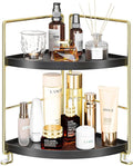 KINGNERWI 2-Tier Bathroom Counter Organizer, Vanity Corner Shelf, Black | Makeup Skincare Storage Tray, Small Countertop Rack, Stores Cosmetics, Perfume, Seasoning, Fits Sink and Dresser by KINGBERWI