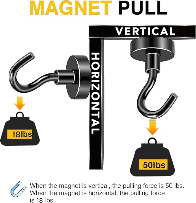 DIYMAG Magnetic Hooks 8pcs 50lbs Cruise Essentials 2026 Magnet Hook Black | Neodymium Heavy Duty Strong Magnets Hanging Ship Cabins Refrigerator Fridge Classroom Beach Vacation Kitchen Grills Home Tool - Image 4