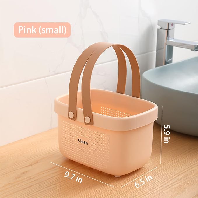 Portable Shower Caddy Basket with Handles Plastic Storage Basket Small Pink | Sturdy Drainage Large Capacity Organizer Basket with Silicone Handles for Bathroom Kitchen Bedroom College Dorm Essentials - Image 3