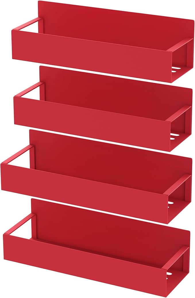 4 Pack Magnetic Spice Storage Rack Organizer for Refrigerator and Oven, Red Fridge Organizers and Storage | Magnetic Shelves Heavy Duty for Fridge in Kitchen, Seasoning Storage Organizer, For Oven Washer and Dryer, For Heavier Items - Image 5