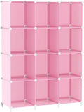 AWTATOS 12 Cube Storage Organizer, Closet Organizers Storage Shelves, Pink | Portable Closet Organizers, DIY Stackable Storage Cubes Shelves Bookshelf, Plastic Clothes Shelving for Home, Bedroom by AWTATOS