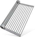 MERRYBOX Roll Up Dish Drying Rack, Over The Sink Dish Rack Foldable, Heat-Resistant, Anti-Slip Silicone Coated Steel Dish Drainer for Kitchen Sink, Multipurpose Roll Up Sink Drying Rack, 17.5" x 13" by MERRYBOX