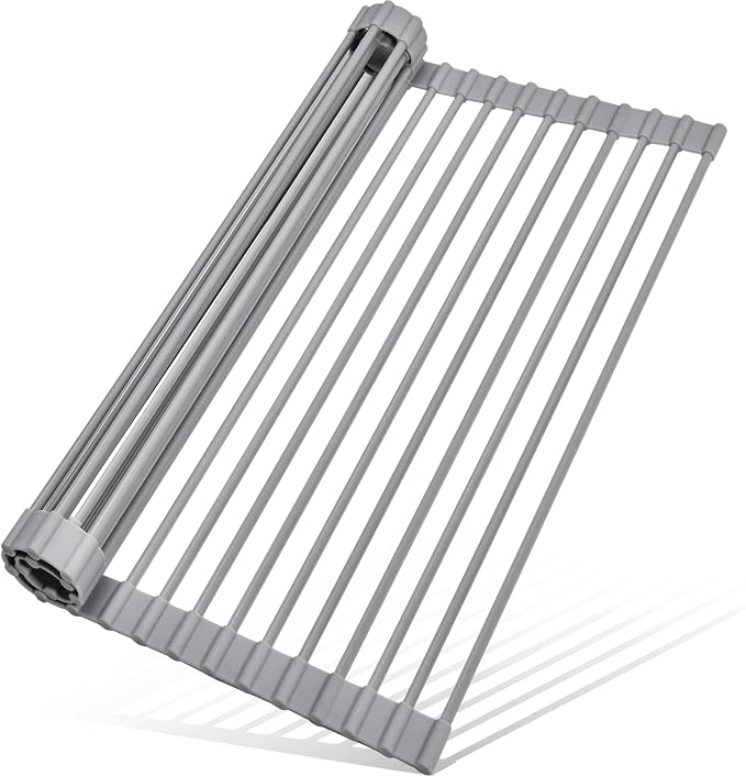 MERRYBOX Roll Up Dish Drying Rack, Over The Sink Dish Rack Foldable, Heat-Resistant, Anti-Slip Silicone Coated Dish Drainer for Kitchen Counter, Large & Multipurpose Sink Drying Rack, 20.5" x 13.1" by MERRYBOX