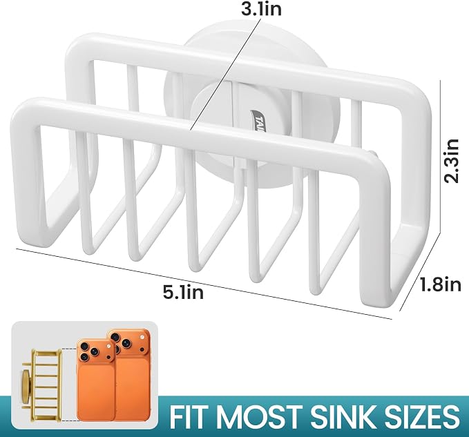 TAILI Sink Caddy with Strong Suction Cup, Sponge Holder for Kitchen-White | Sponge Caddy for Kitchen Sink Oganizer, Removable Rustproof Aluminum Sponge Holder for Dish Brush, Scraper, Scrubber - Image 3