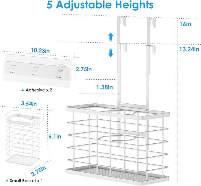 Agotglmi Hair Tool Organizer, Dryer Holder, 3 in 1 Blow Bathroom Organizer Wall Mounted/Cabinet Door for Flat Iron, Curling Straightener, Care & Styling Tools Storage Basket (White) - Image 6