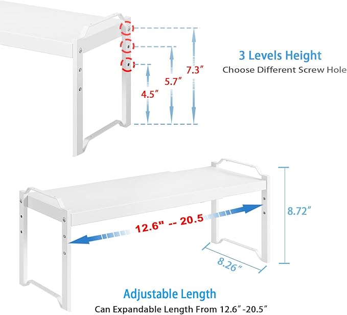 4 Pack Kitchen Cabinet Shelves Organizers, Kitchen Counter Storage Shelf Spice Rack, Expandable Length, Adjustable Height, Stackable, Sturdy 30LBS Bearing, Small Cupboard Tabletop Organizer Shelf Rack - Image 2