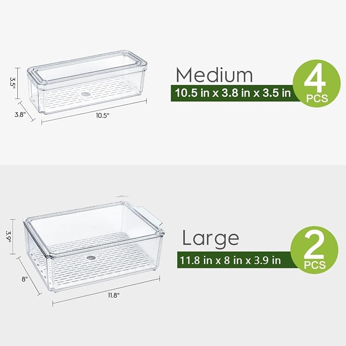 ZIJUND 6 Packs Fridge Organizers and Storage, Refrigerator Organizer Bins | Stackable BPA-Free Refrigerator Organizers and Storage Containers for Fruit, Vegetable, Food, Drinks, Cereals, Clear - Image 2