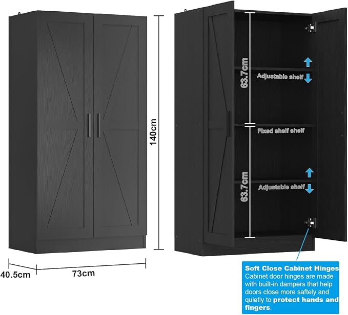 Wooden Storage Cabinet, Collection Food Pantry Narrow Cabinet Free Standing with 2 Doors and 3 Shelves Tool Cabinet, for Kitchens, Living Room, Utility Rooms (Black) - Image 3