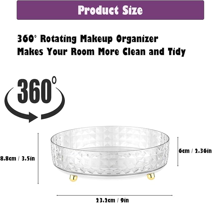 Non Skid Lazy Susan Turntable, Spice Rack Turntable, 9 Inch Spinning Organizer, 360 Degree Rotating Seasoning Organizer for Kitchen Pantry Cabinet Perfume Makeup Cosmetic Refrigerator, Clear - Image 2