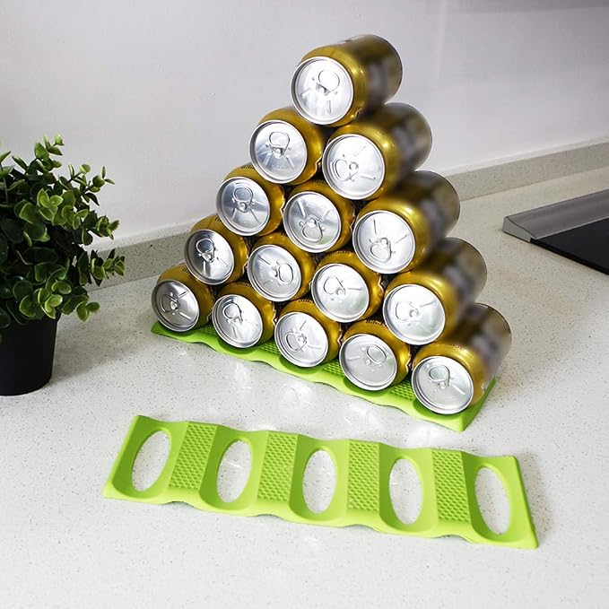 Webake 2 Pack Bottle Stacking Mat, Foldable Silicone Bottle and Can Stacker, Can Holder Rack Space Saver Organizer for Refrigerator, Pantry, Countertop, Cabinet (Green) - Image 3