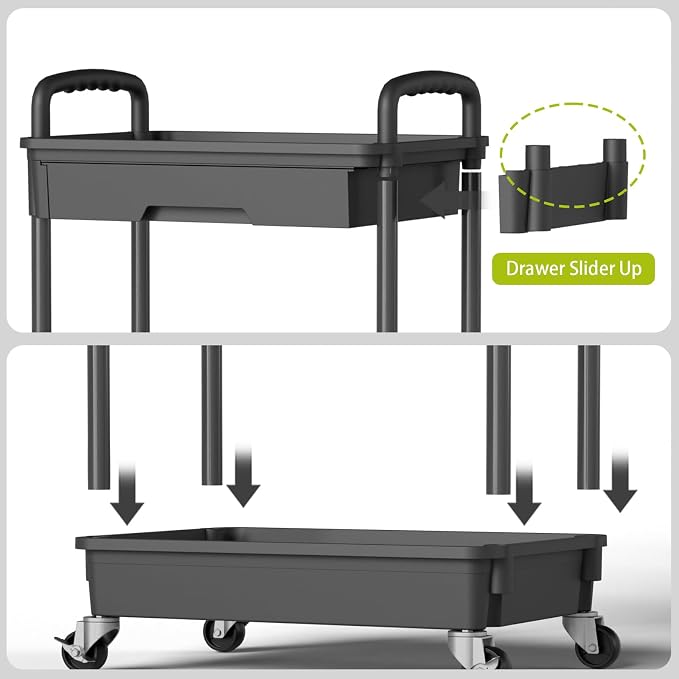Sorgion 3 Tier Rolling Cart Organizer,Laundry Room Bathroom Organizers and Storage Office Shelves Mobile Shelving Unit Kitchen Trolley Cart with Wheels for Art,Craft,Diaper,Bedside,Snack(Black) - Image 5